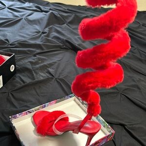 Red furry heel